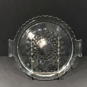 Vintage JEANETTE Cube / Cubist  8" Round Clear Glass Tray w/ Handles